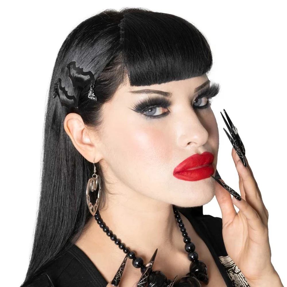 Kreepsville - Bat Snap Bat Charm Hair clip - Black
